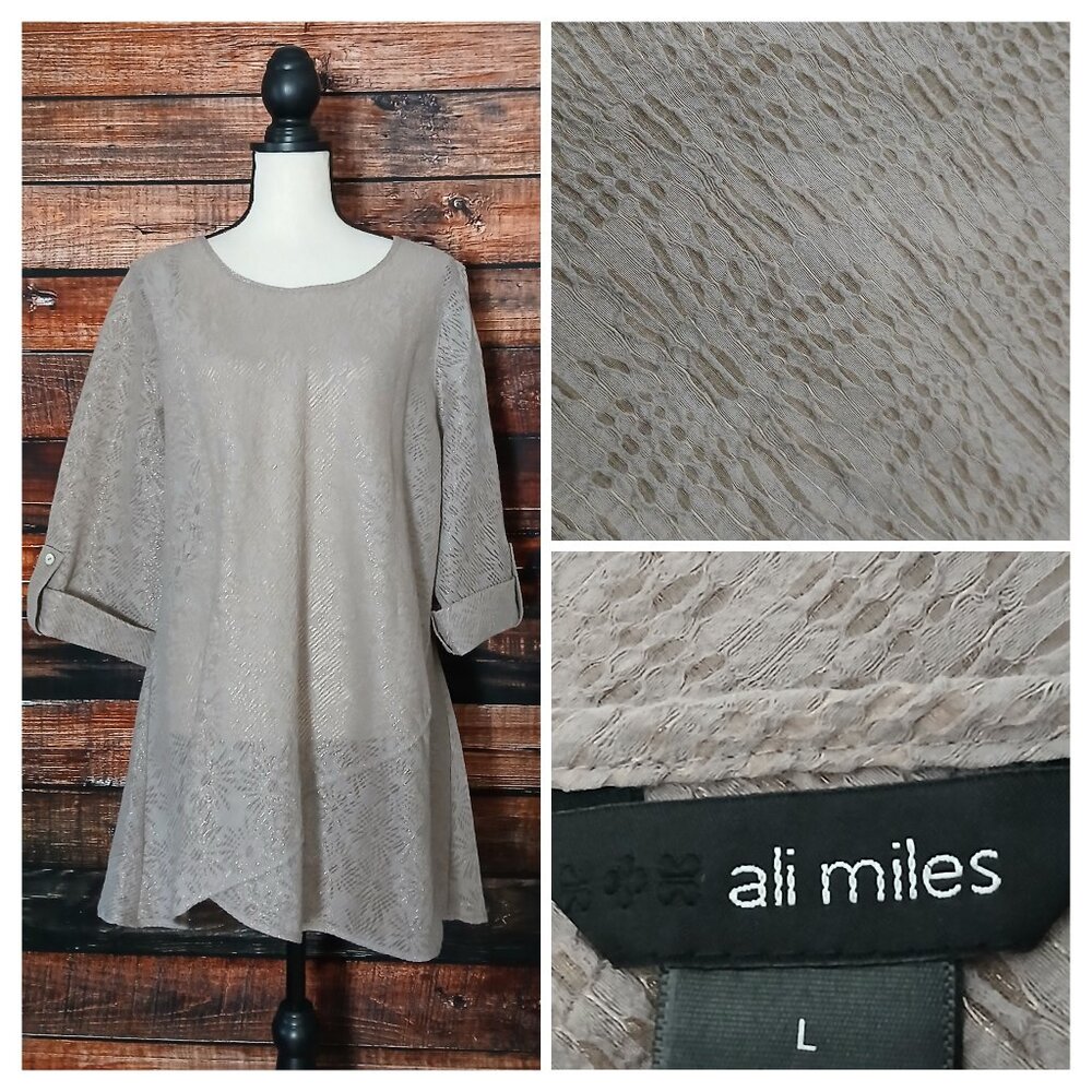 Ali Miles Tunic Top Size L Boho Sheer Beige Crepe